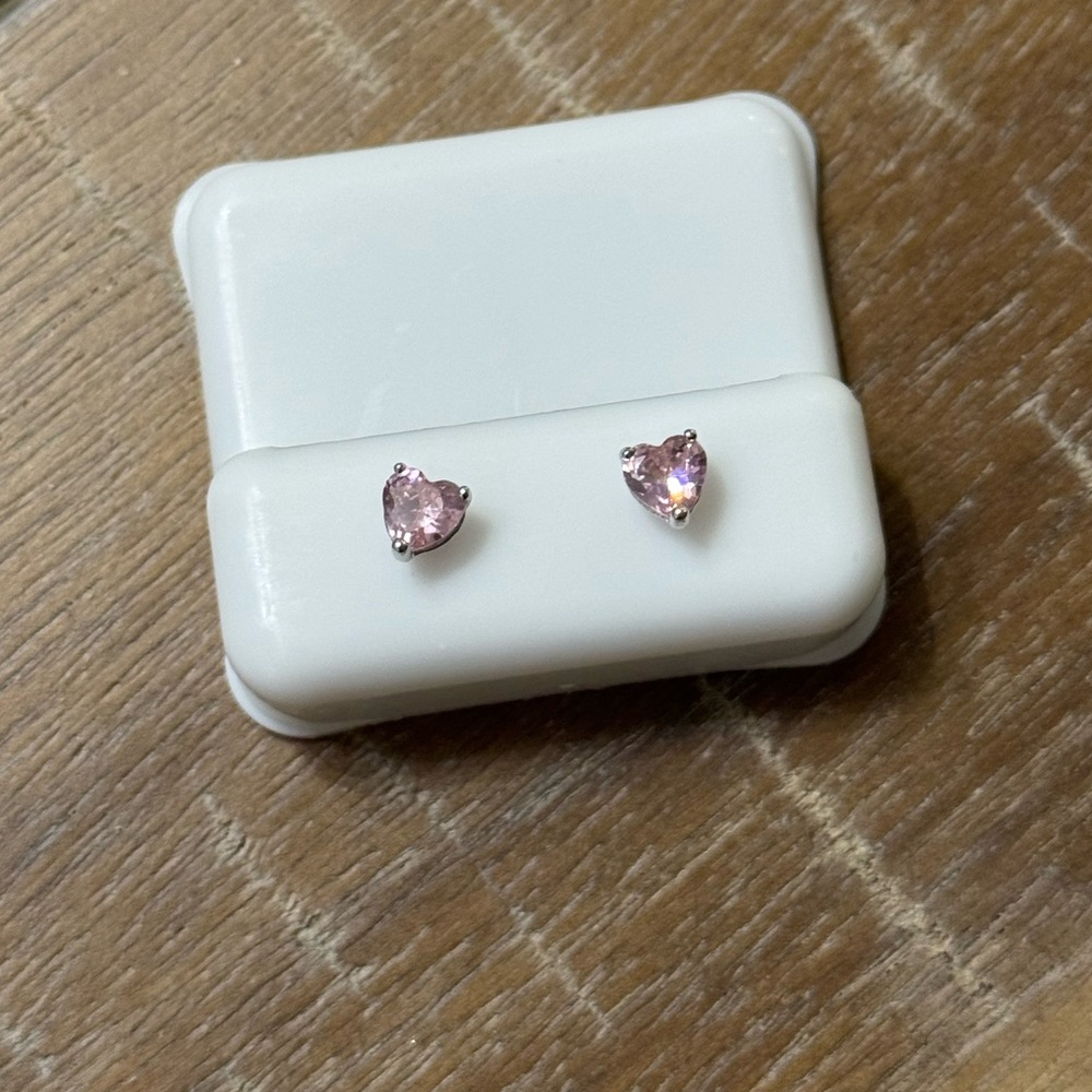 Pink Heart Stud Earrings - silver earrings, sterling silver